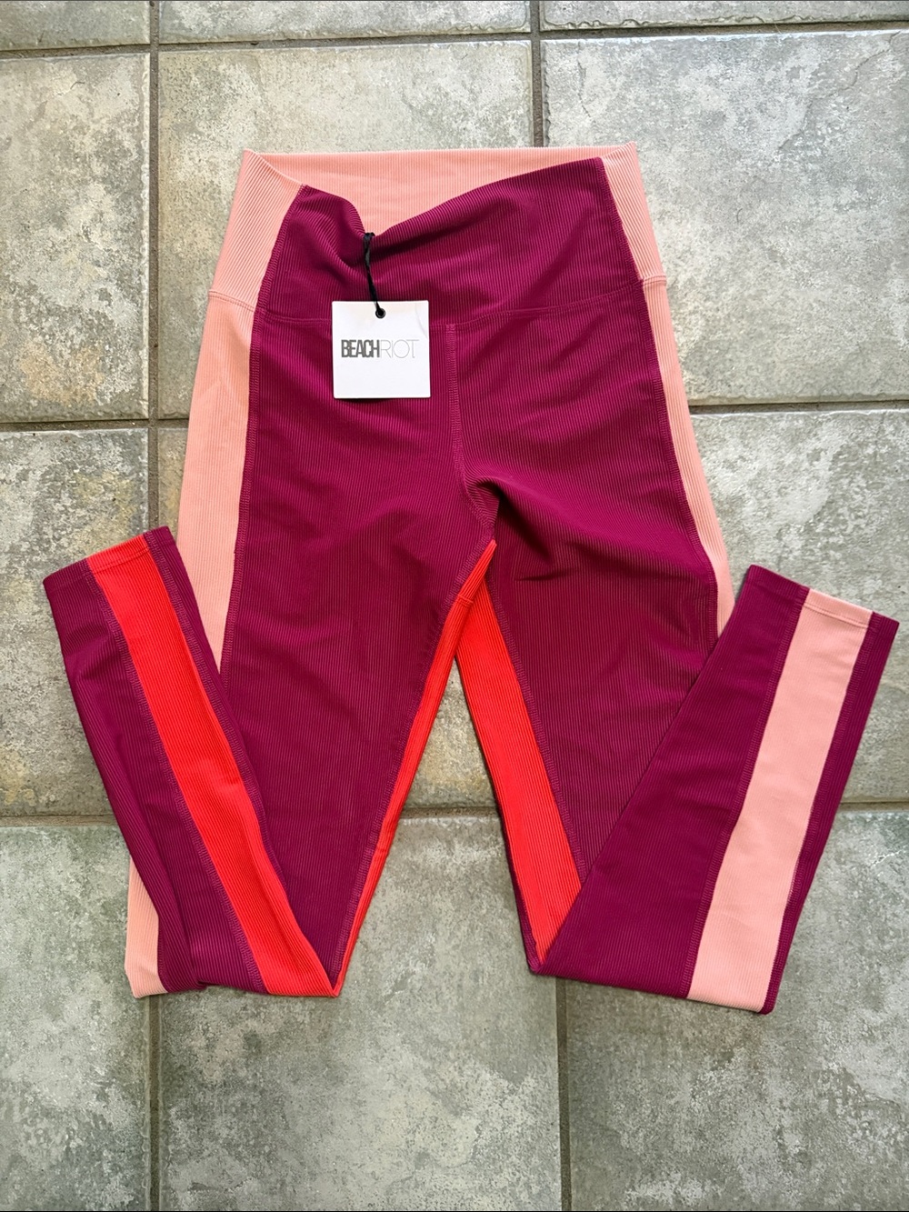 Beach Riot Girls' Burgundy, Pink and Red Colorblock Leggings
